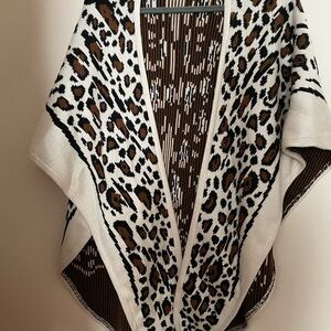 Mara Hoffman Cream and Brown Leopard Print Poncho